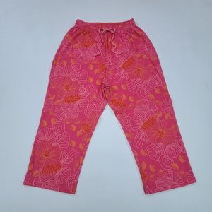 ON WHITE 🐚 Gorgeous Pink 'n Orange Elastic Hi-Waist Seashell Pattern Capris S